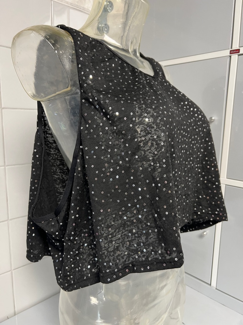 Breezy Sequin Oversized Trapeze Tank Crop Top NWOT